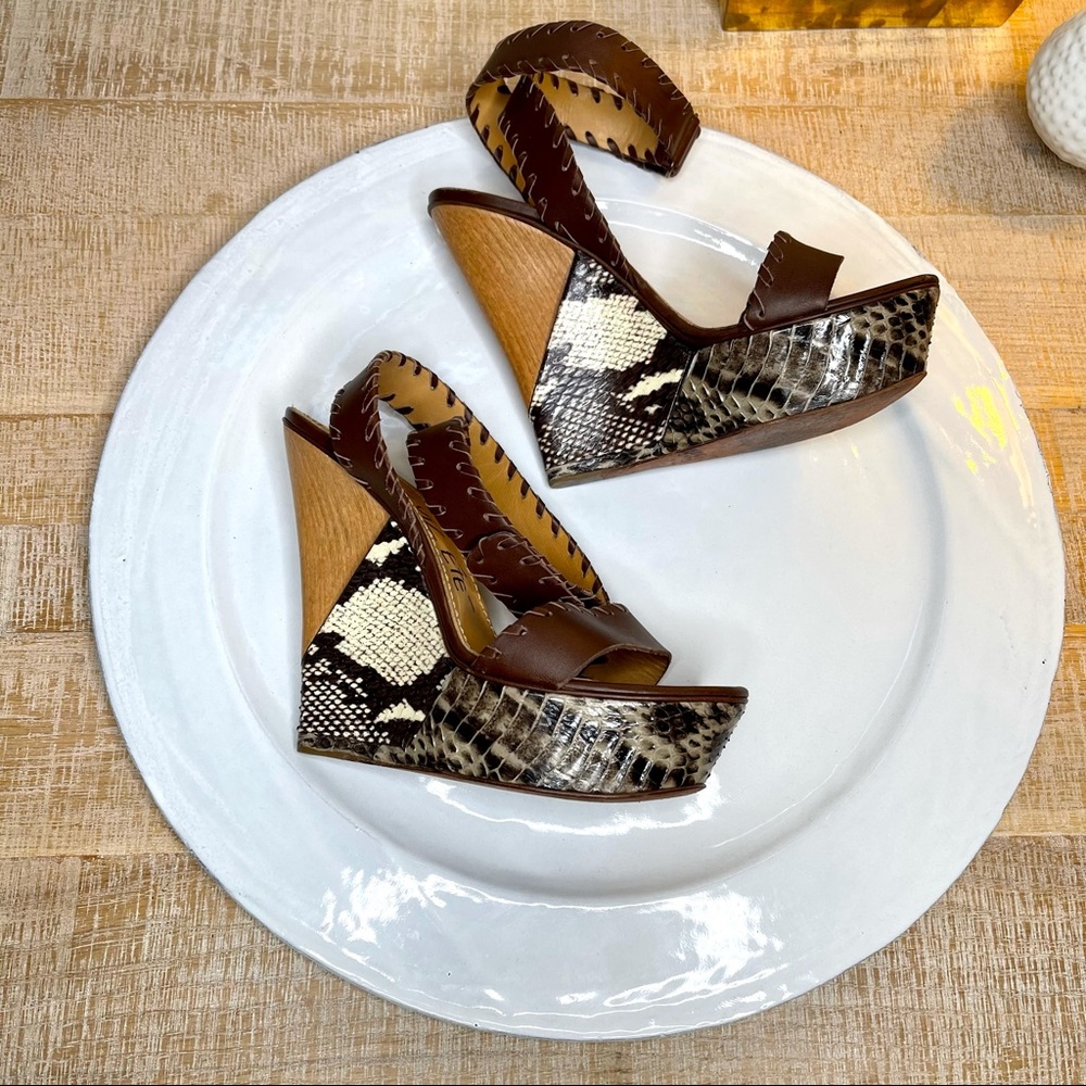 Lanvin platform ankle wrap snake & leather sandals